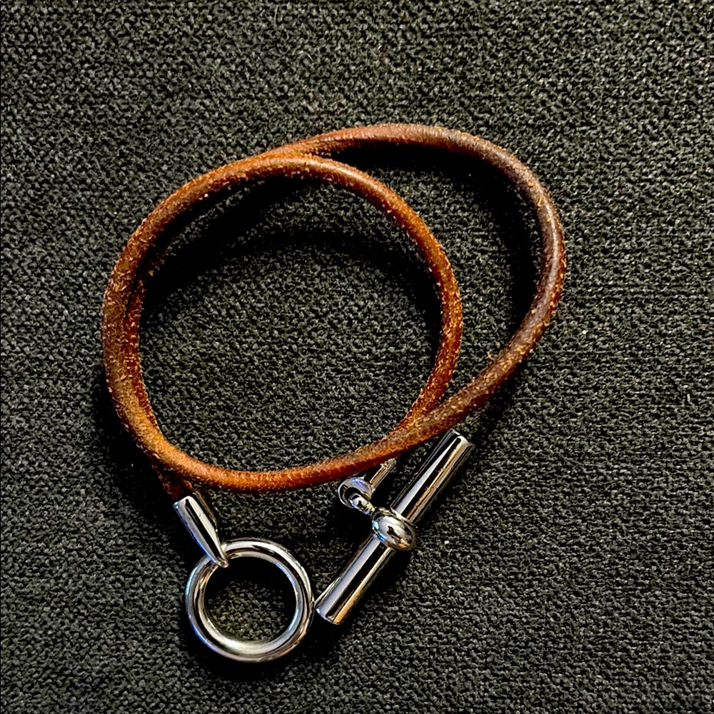 Authentic Hermes Brown Leather Bracelet with Silver Clasp